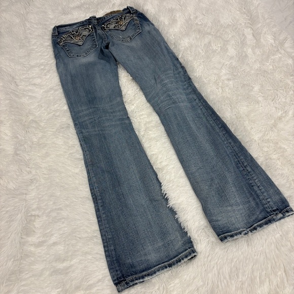 Miss Me Mid Rise Boot Cut Jean Bling Black Pocket Sequin Crystal Embellished 24 - Picture 9 of 13